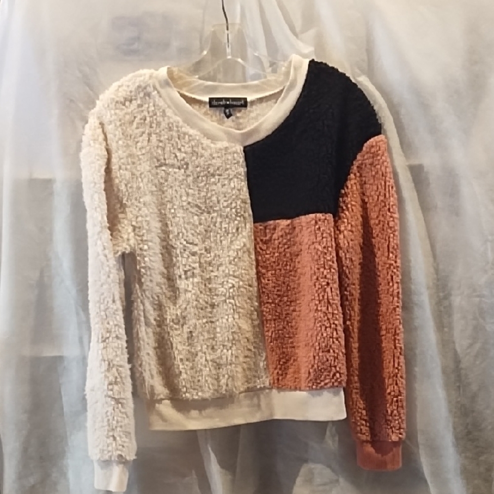 Derek Heart Cream, Black, and Pink Colorblock Sweater